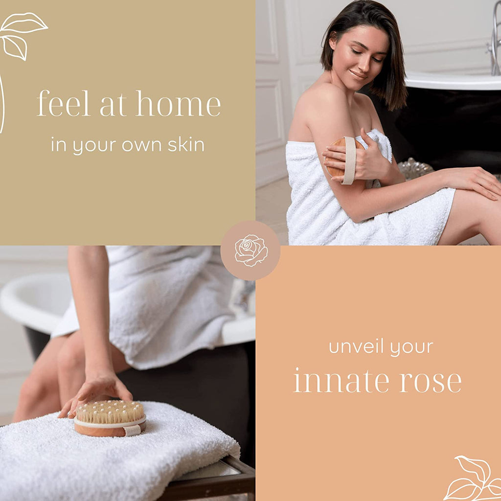 Brosse Corps a Sec - Brosse Exfoliante Corps Idéale Pour Peau Sèche, Drainage Lymphatique, Cellulite - Brosse Douche De Massage En Bois Et Poils Naturels De Sanglier