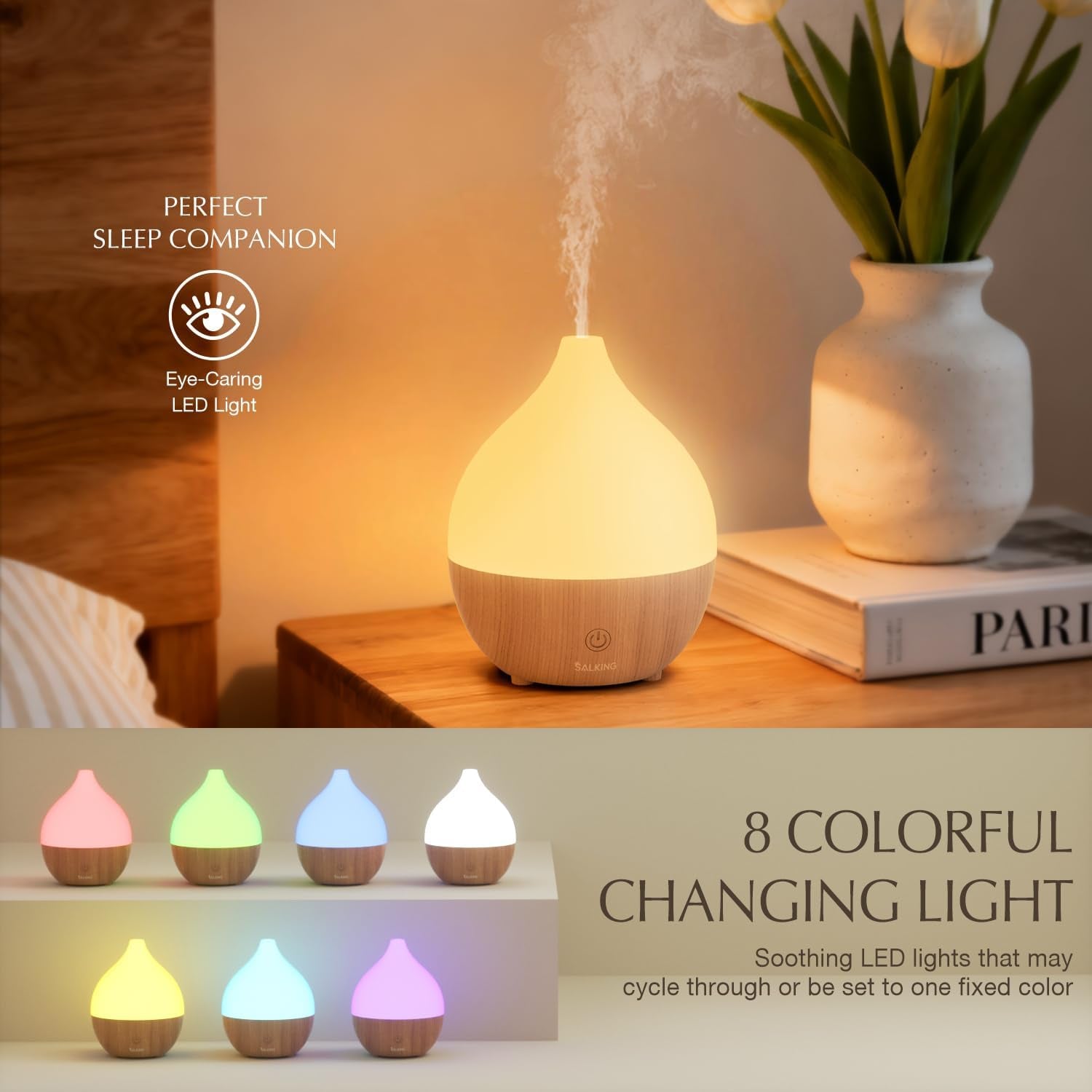 Essential Oil Diffuser, 100Ml Small Aromatherapy Diffuser with Auto Shut-Off Function, Ultrasonic Diffusers for Essential Oils, Cool Mist Humidifier with Warm White Lights, for Office Home