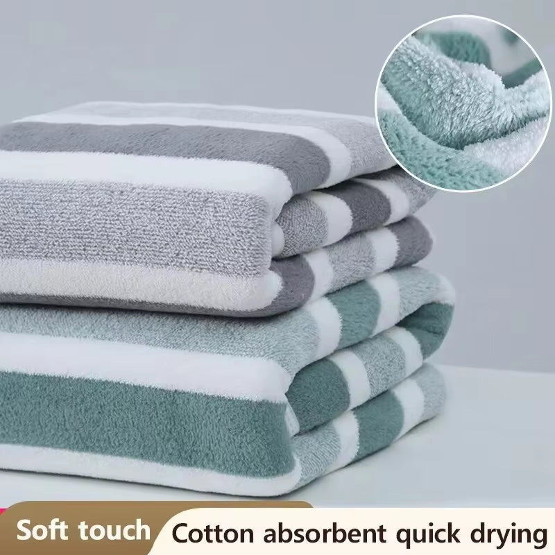 Optimized Title: Thickened Coral Fleece Bath Towel - Soft Absorbent Wide Stripe, 3 Colors Unisex Home Use