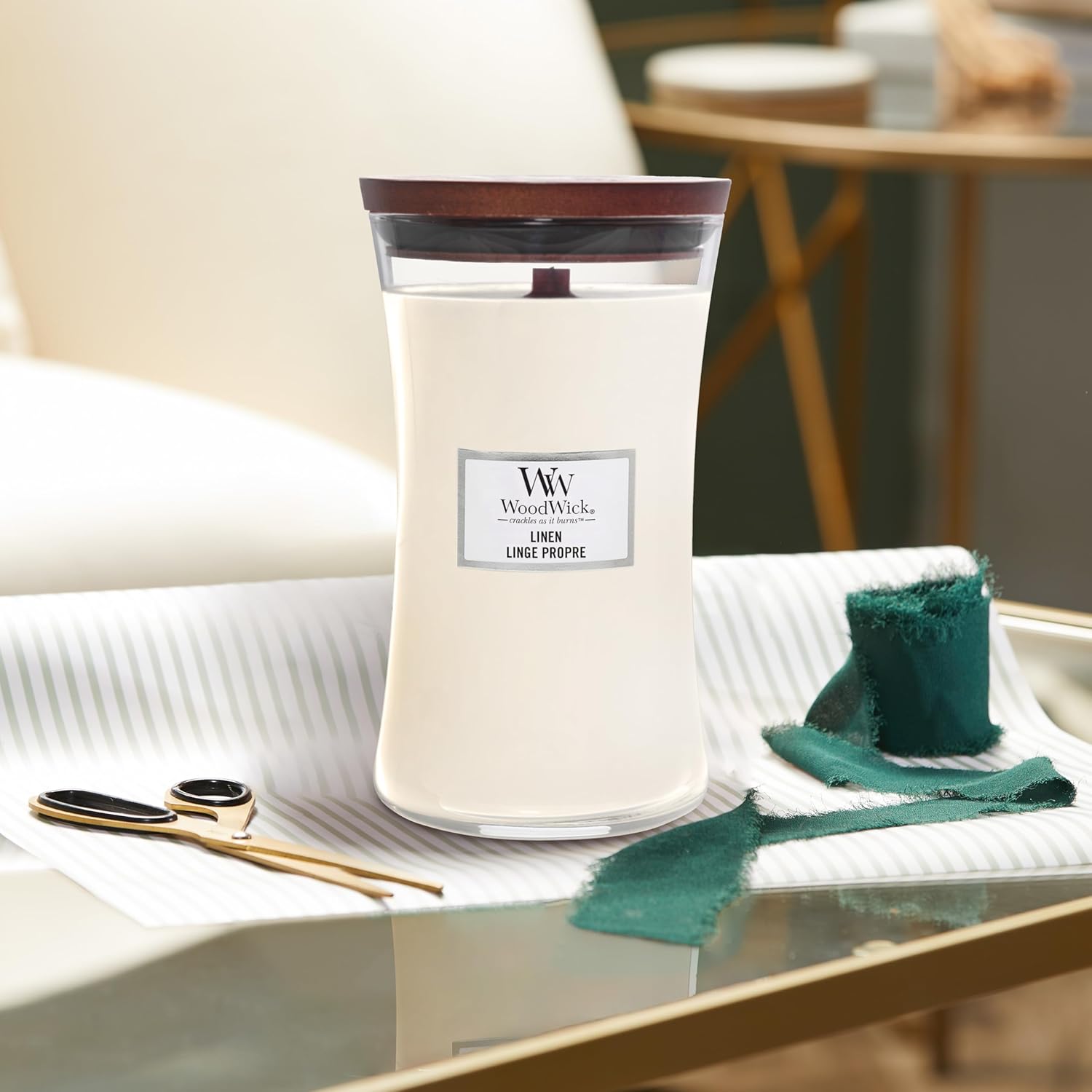 Bougie Parfumée Grand Format Sablier | Linge Frais | Avec Mèche Crépitante | Durée De Combustion : Jusqu'À 130 Heures