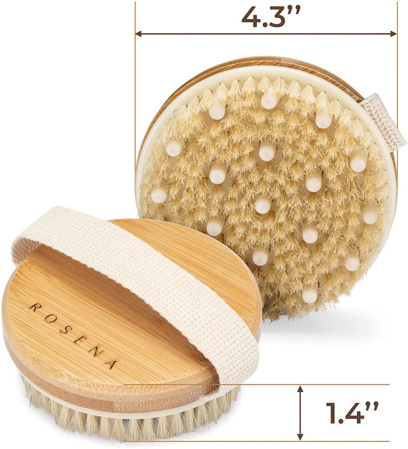Brosse Corps a Sec - Brosse Exfoliante Corps Idéale Pour Peau Sèche, Drainage Lymphatique, Cellulite - Brosse Douche De Massage En Bois Et Poils Naturels De Sanglier