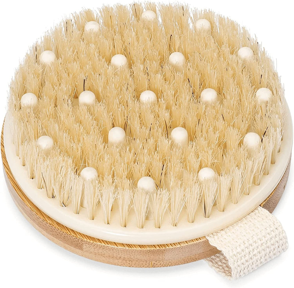 Brosse Corps a Sec - Brosse Exfoliante Corps Idéale Pour Peau Sèche, Drainage Lymphatique, Cellulite - Brosse Douche De Massage En Bois Et Poils Naturels De Sanglier